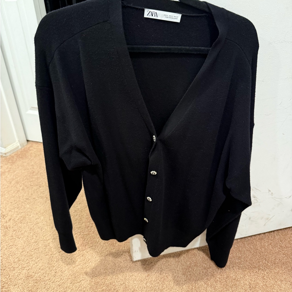 Zara Black Women's Sweater Cardigan With Jewel Buttons